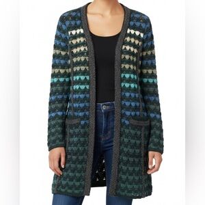 NIC+ZOE Shades of Blue Fish Scale Cardigan Long Sweater Size L
